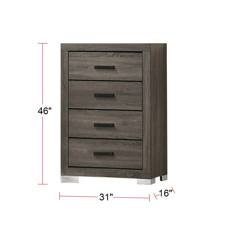 Commode 4 tiroirs en bois gris