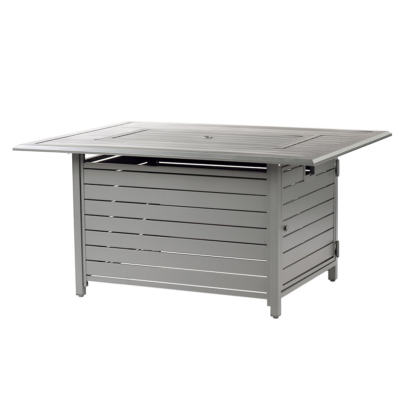 Rectangle 48 po Zooey X 36 po Foyer de table en aluminium au propane, perles de verre, deux couvercles, couvercle, finition cuivre de 55 000 BTU