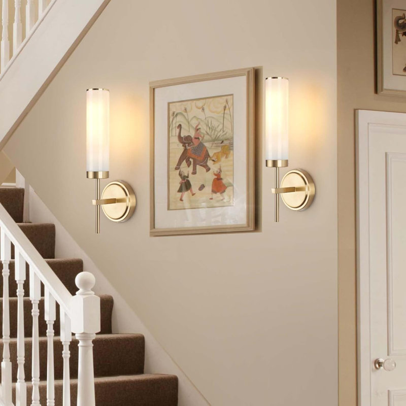 Modern Hardwired Wall Sconces Set Of Two With Glass Shade, 60W E26 Bulb Compatible For Indoor Living Room, Bedroom, Corridor, And Stairs