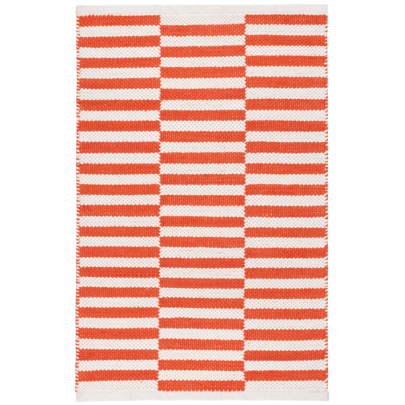 Voile rayé tissé à plat à la main recyclé P.E.T. Tapis intérieur / extérieur tangerine, Rectangle 2 pi x 3 pi