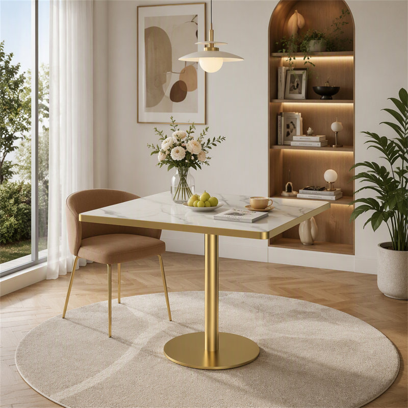 Table de salle à manger 31,5 po, White/Grey/Gold
