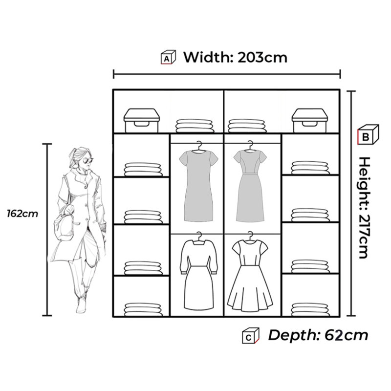 2 Door Laminate Wardrobe, Matte Black, 217cm H x 150cm W x 62cm D