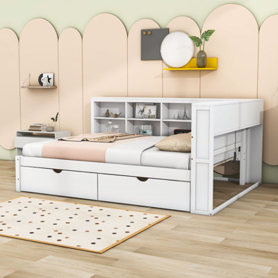 Lit de jour en bois Broadview avec 2 tiroirs et rangement et USB