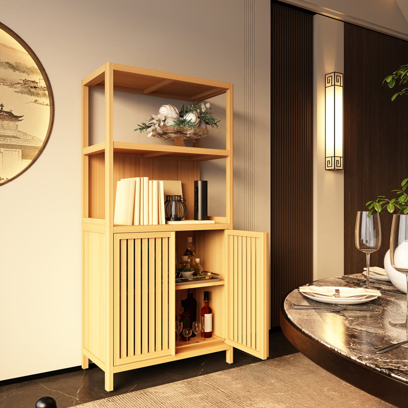 Bamboo Storage Cabinet, Freestanding Bathroom Cabinet with 2 Doors, Floor Cabinet Organizer, Neutral