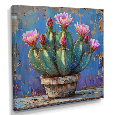 Cactus rose en poterie du désert - impression d'art mural cactus floral