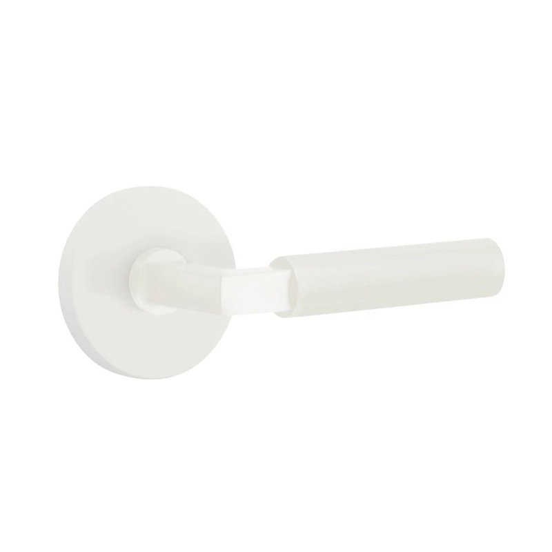 Mortaise intérieure Emtek Select avec rosette à disque et tige carrée en L, levier lisse, Gauche, Blanc mat