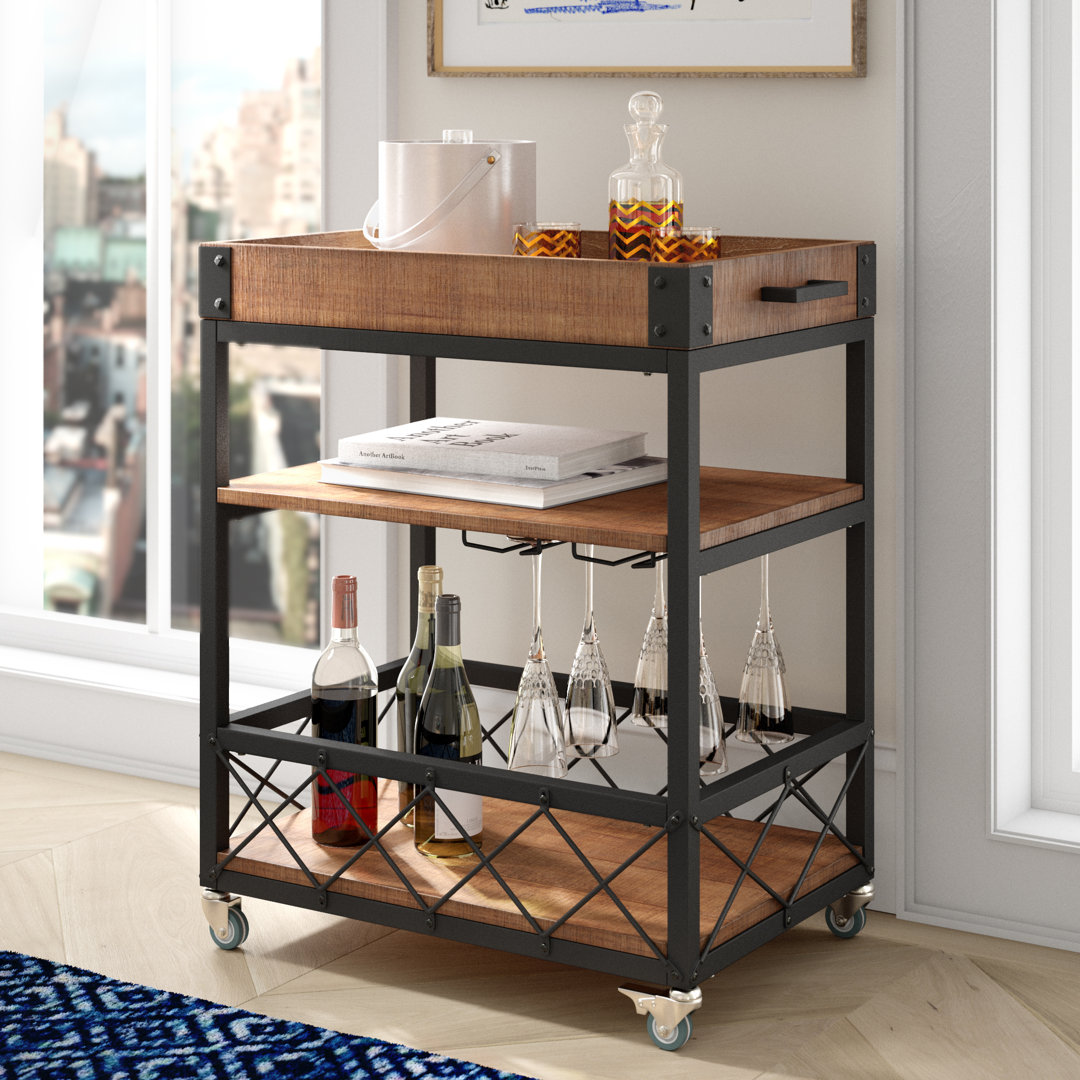 Zona Bar Cart Mercury Row® Top Color: Rustic Oak