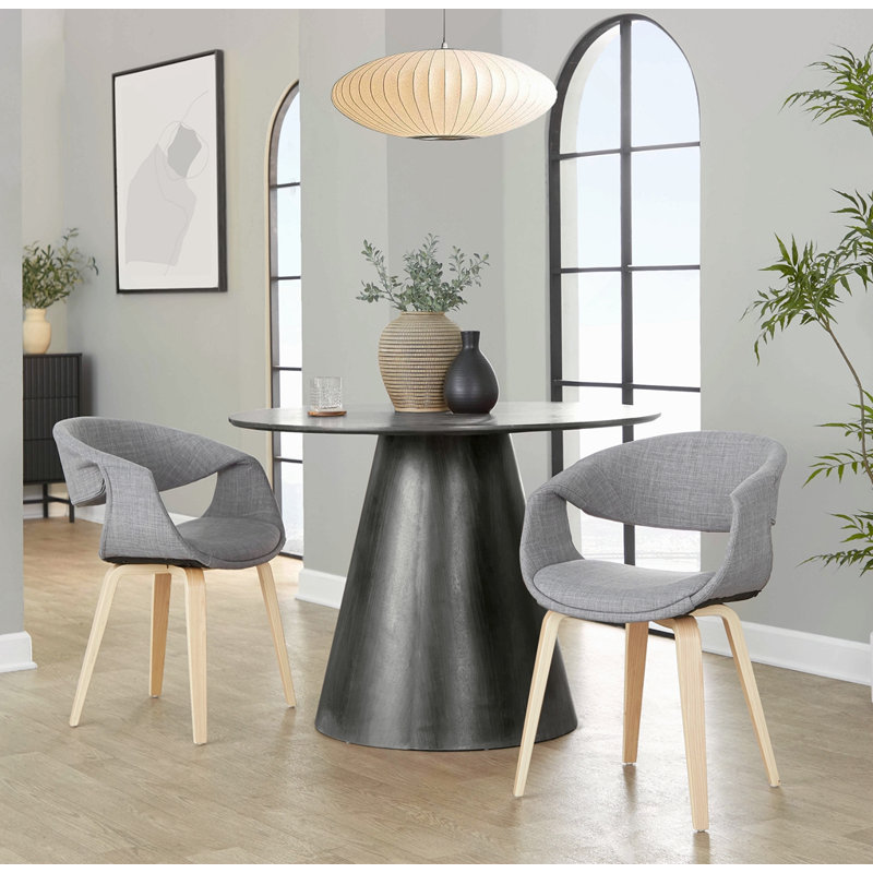 Chaise rembourrée en bois et tissu gris - ensemble de 2, Naturel