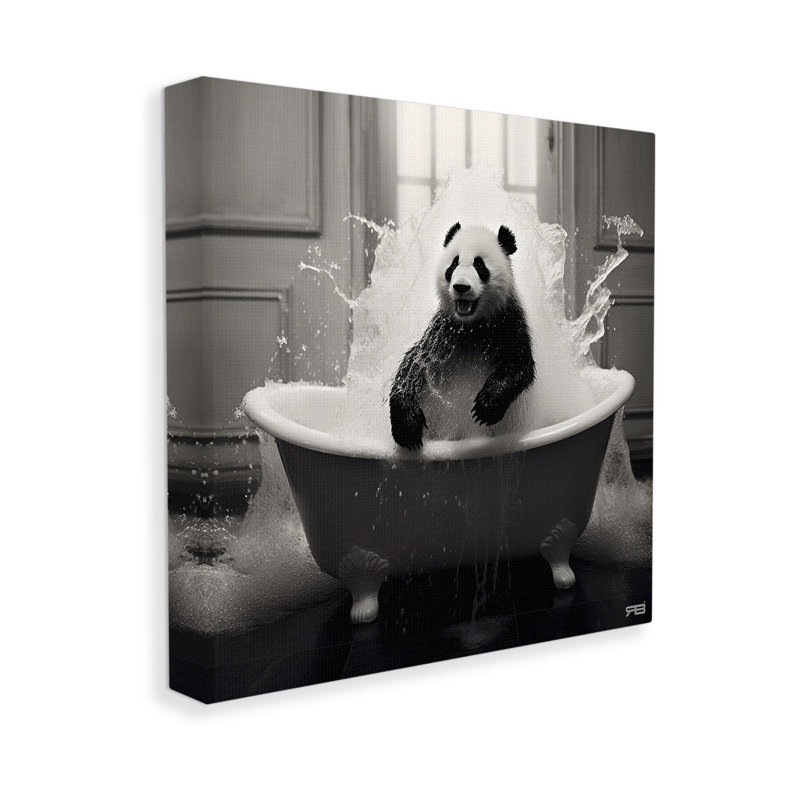 "Panda & Splashing Bathaign" par RB sur toile, H 24 po x l 24 po