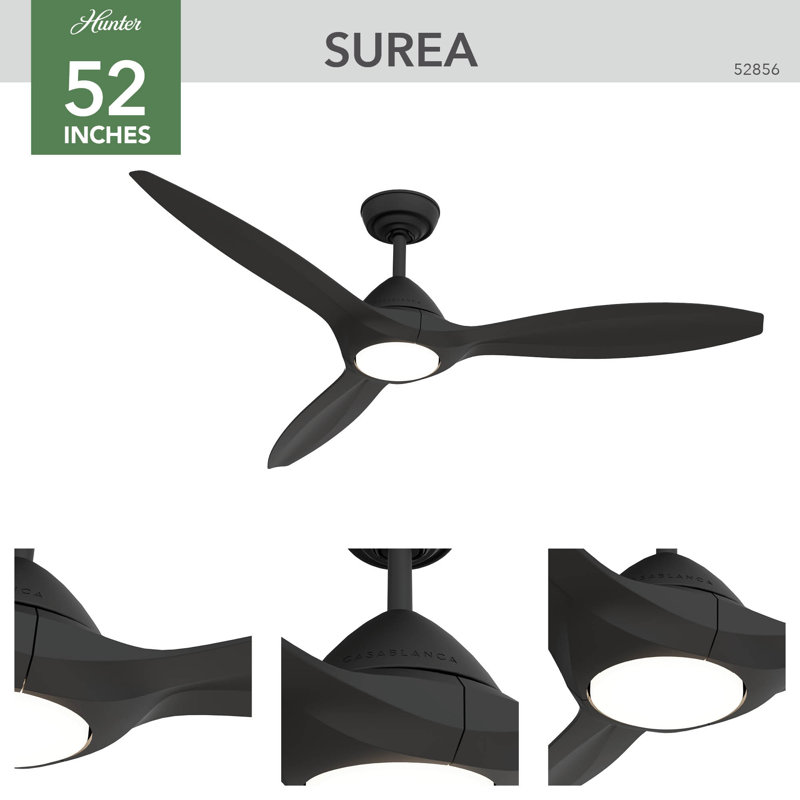 Casablanca 56 inch Surea ENERGY STAR® Damp Rated Ceiling Fan with Lights and Remote, Matte Black