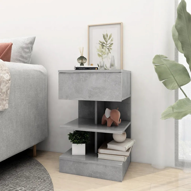 Gilliane Bedside Cabinet 40x35x65 cm Engineered Wood, Concrete Grey, Concrete Grey, Individual