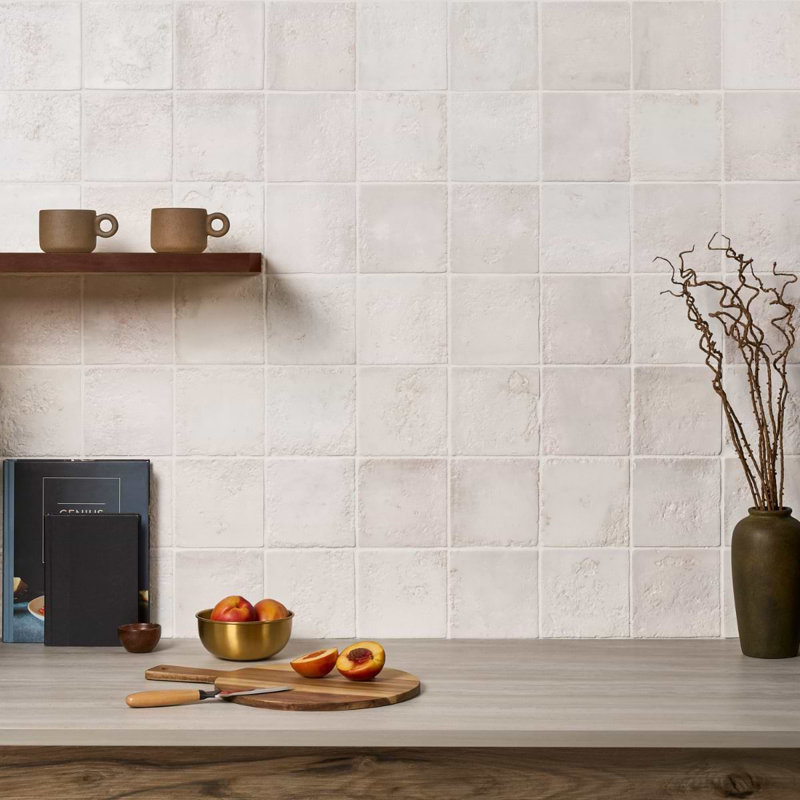 Navari 5x5 Textured Matte Ceramic Tile, White Matte
