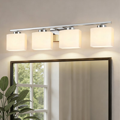 Modern 3-Light Vanity Fixture With Square Glass Shades