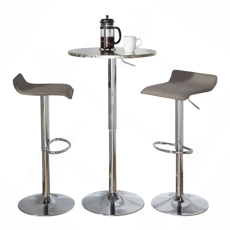 Ensemble de bar rond rond réglable en métal avec PVC et repose-pieds ovale - 3 pièces