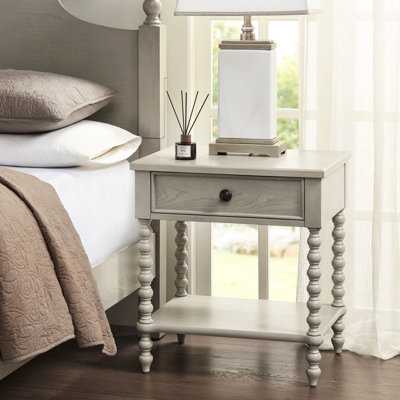 Table de chevet - Bois massif au fini blanc délavé, glissière de tiroir en métal, charisme, article facile à assembler, cadre de l 24 po x P 18 po, H 26 po, assemblage rapide,