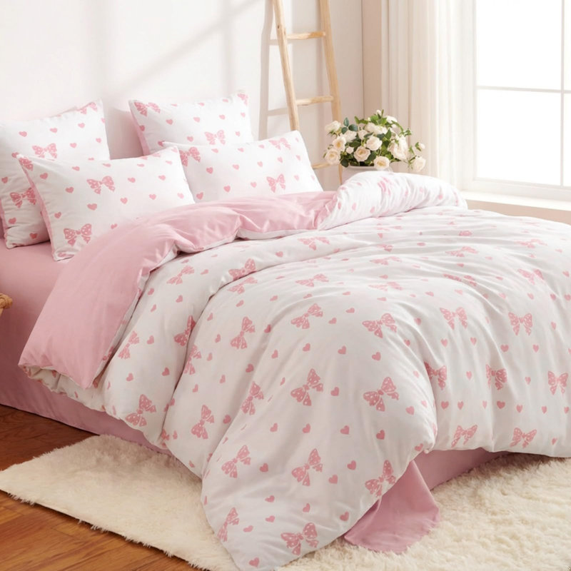 Ensemble d'édredon Coquette Bowknot Rose / bleu Bow, Twin Comforter + 1 Standard Pillowcase, Pink