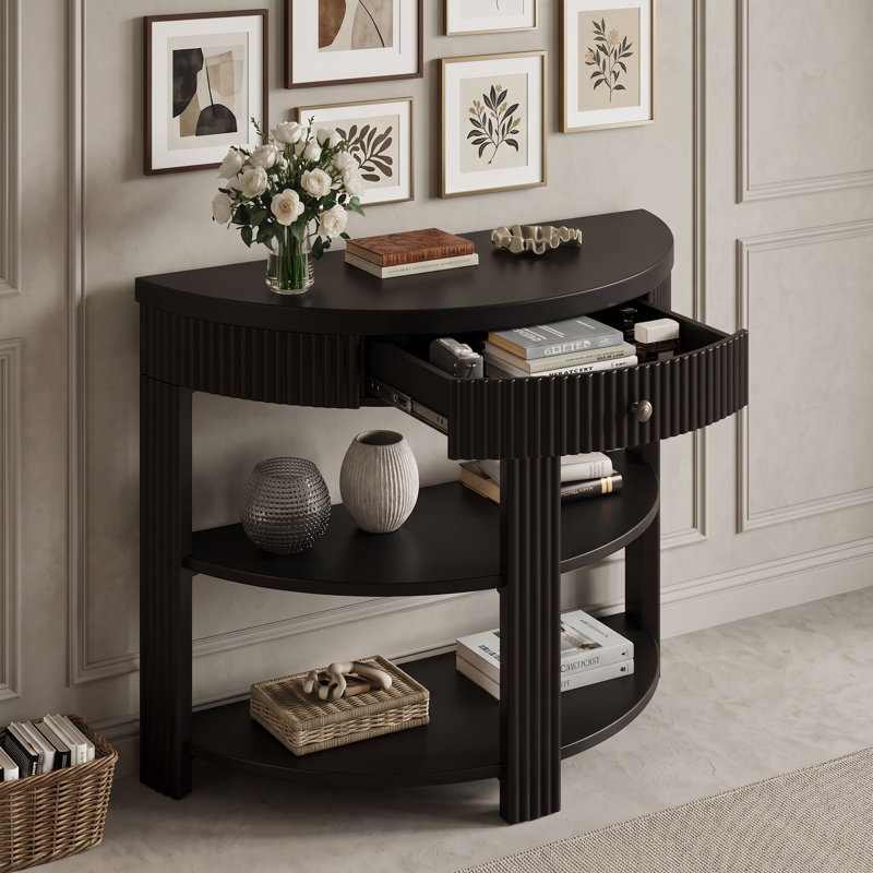 Console avec tiroir et tablettes, Noir