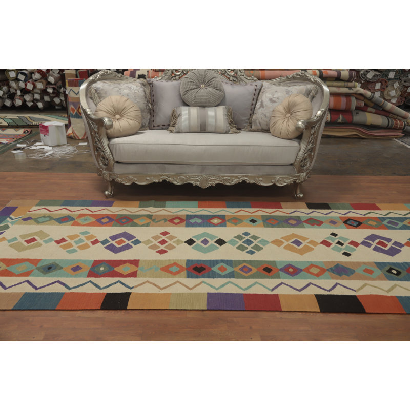 Tapis oriental géométrique en laine Kilim 5 x 11