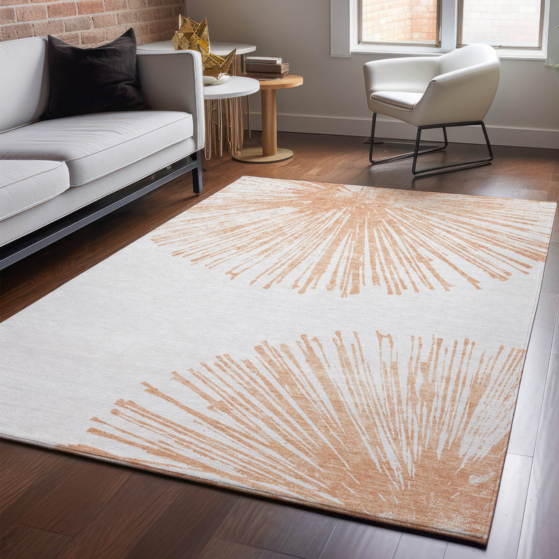 Tapis saumon Cerrito lavable à la machine de qualité supérieure, Rectangulaire 8 pi x 10 pi