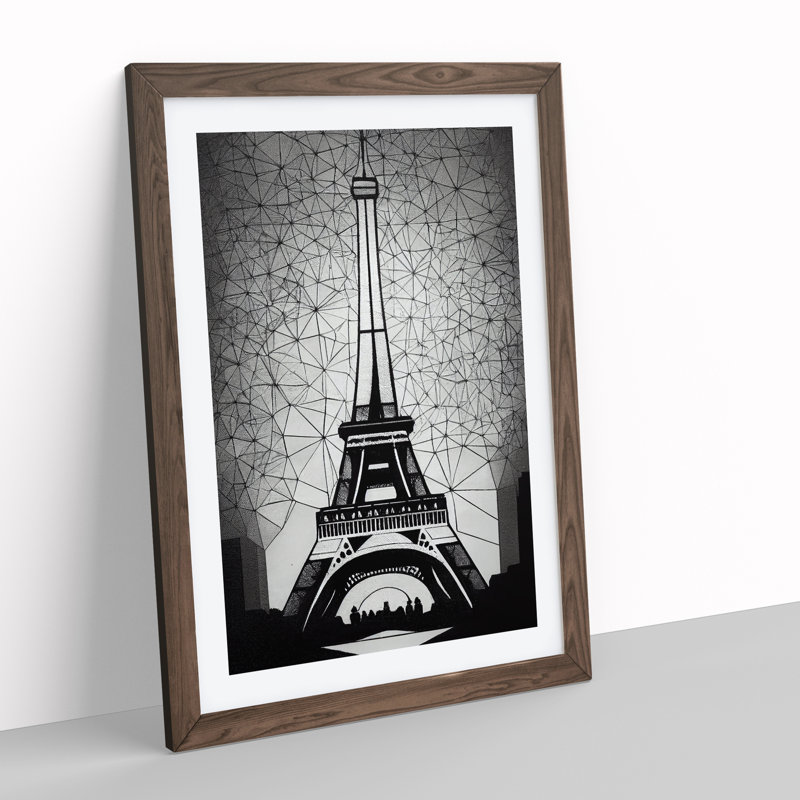 Monochrome Eiffel Tower No.1 - Wall Art, 34cm H x 25cm W x 2cm D, Walnut Framed