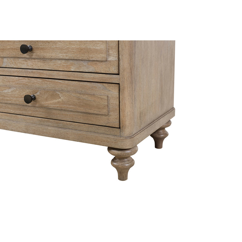 Table de chevet 3 tiroirs à finition sable, bois massif et premier tiroir doublé de feutre, fond inférieur, ports de charge A&C, 29,06 po Grande table de chevet avec coloriage, A et C, 28 po de profondeur