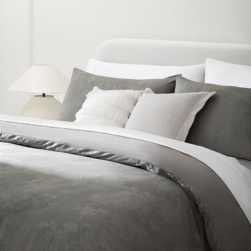 Ensemble de housse de couette pour très grand lit de 3, ensemble de literie 100% coton à densité de tissage 300 sur l'envers, avec motif de feuilles de ginkgo en relief, bleu ombre, ensemble de housse de couette et de taies décoratives