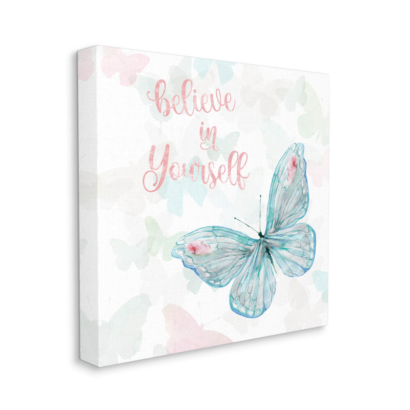 Believe In Yourself Butterfly Phrase by Carol Robinson - Wrapped Canvas Print, 17" H x 17" W x 1.5" D