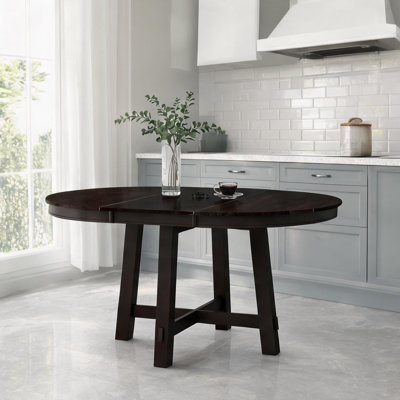 Table de salle à manger ronde extensible avec rallonge de 16 pouces, sièges 4-6, bois massif, finition brun chaud, style maison de campagne