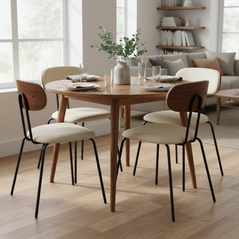 19'' H Modern Linen-like Fabric Upholstered Dining Chair With Metal Legs, Beige