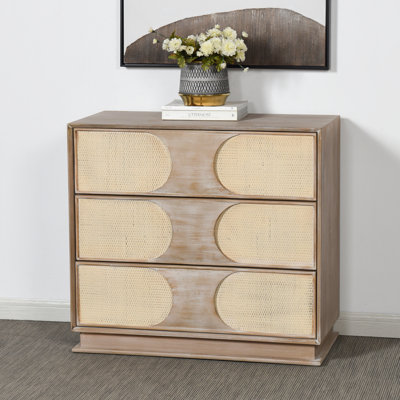 Melrose Chest - Three Woven Cane Drawers - Light Bisque Finish - White Wash Top Coat by StyleCraft Home