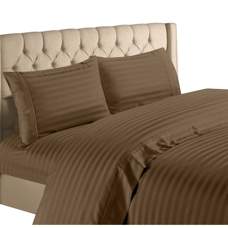 Ensemble de draps en mélange de coton 1200 fils Hampton, Chocolat, Ensemble de draps très grand californien avec 2 t