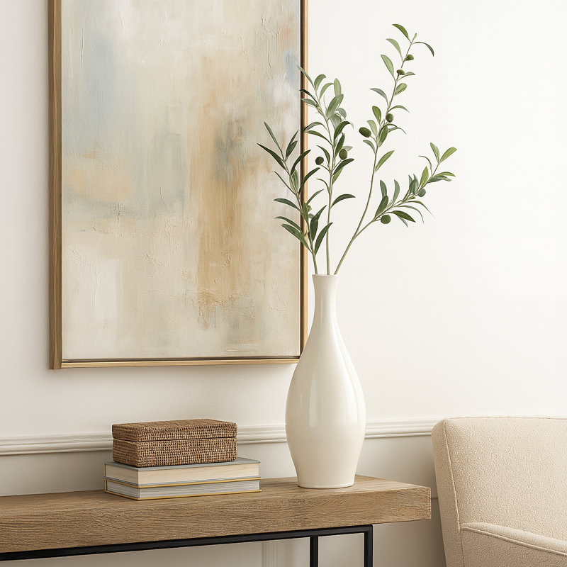 Vase en céramique H 31 po, Blanc, 23" H x 8.5" W x 8.5" D