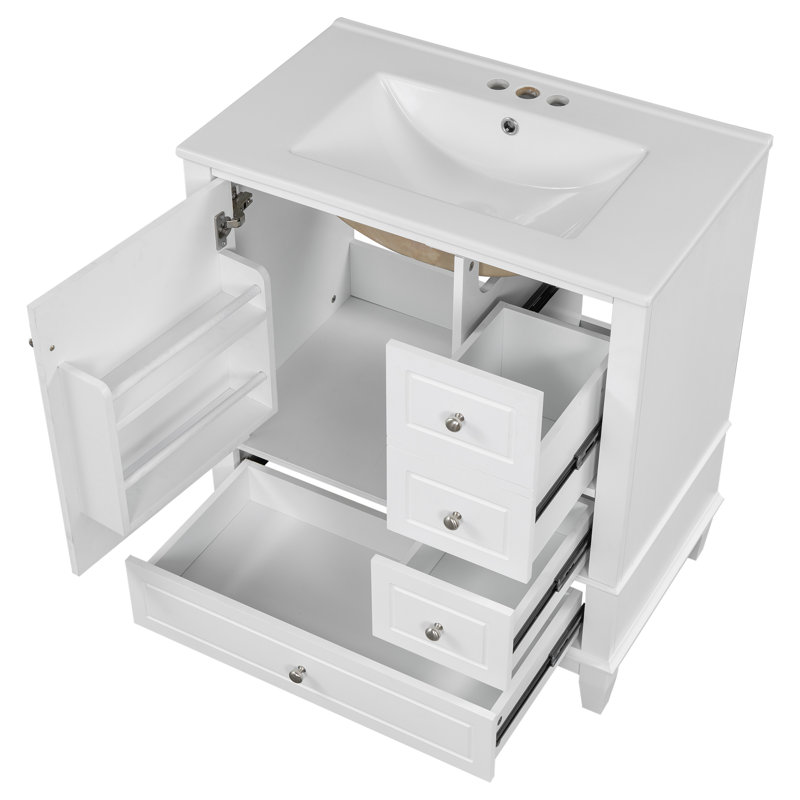 Meuble-lavabo avec lavabo en céramique 30 po Jarrod, Blanc, Nickel
