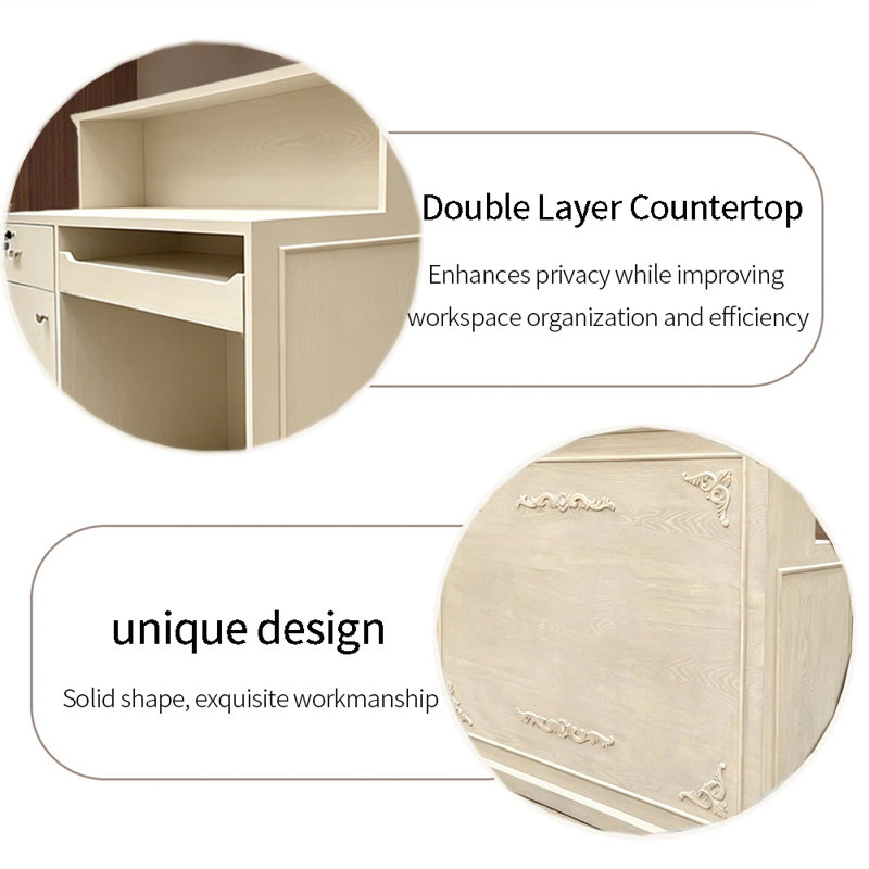 Petit bureau de réception et caissier Vintage - Comptoir avant compact pour les magasins et les espaces commerciaux, Beige