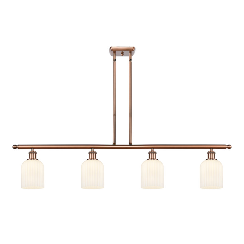 Luminaire suspendu pour îlot de cuisine 4 lumières Fiennes, Blanc brillant, Cuivre antique