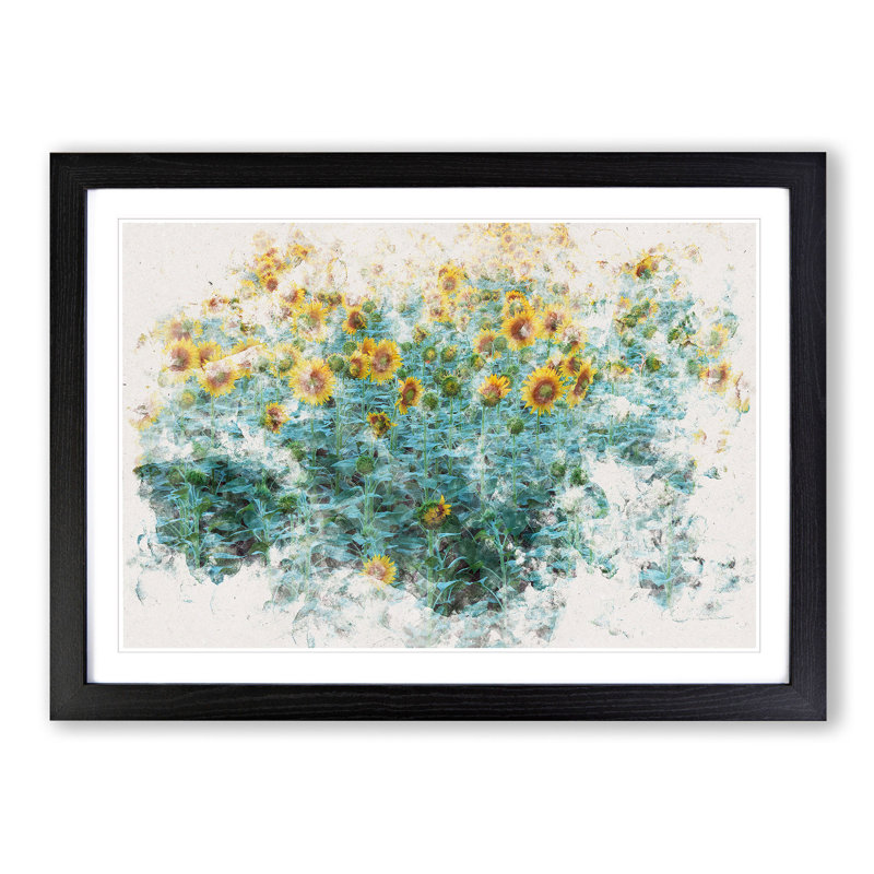 Sunflowers Soon To Bloom Watercolour - Single Picture Frame Print on MDF, Black Framed, 40cm H x 60cm W x 2cm D