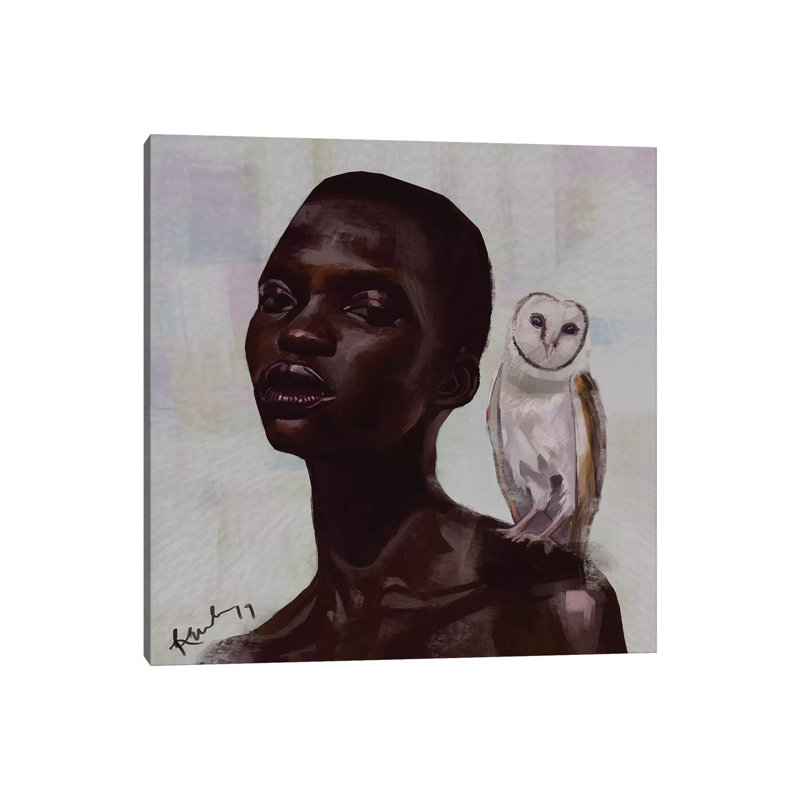 Reproduction d’art sur toile hibou par Adekunle Adeleke, Pas de tapis, H 37 po x l 37 po x P 1,5 po, Toile tendue