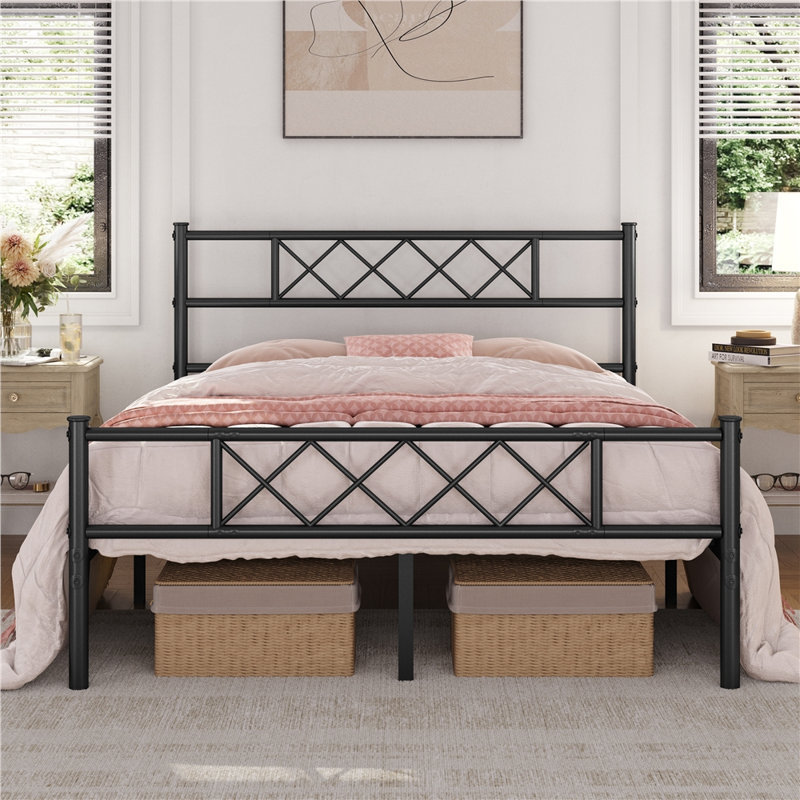 Brandee Metal Platform Bed Frame with Headboard and Footboard, Full, Silver