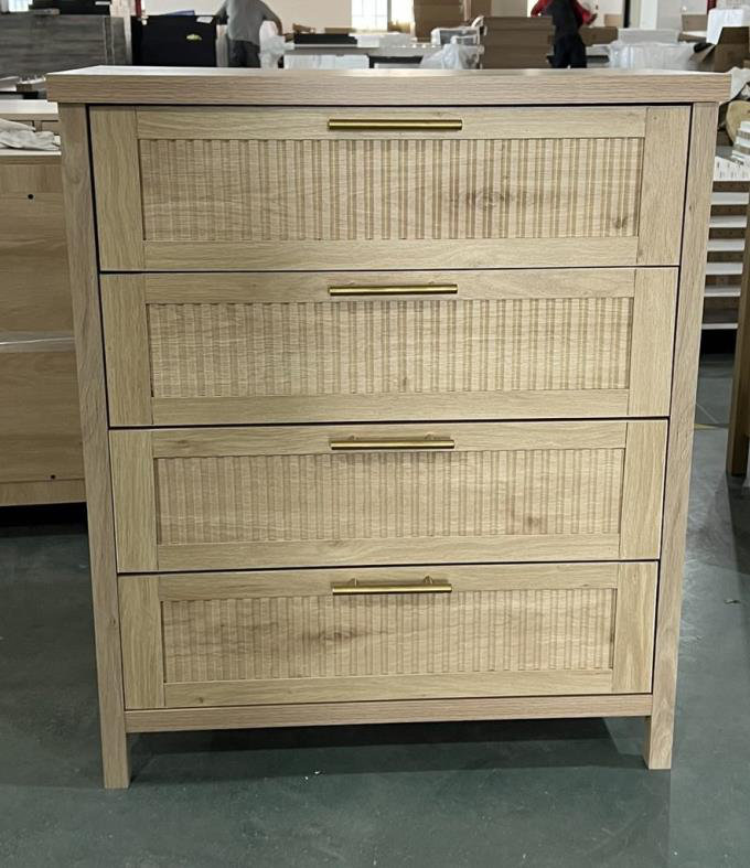 Commode 4 tiroirs cannelés pour chambre à coucher, commode haute de 35,4 po pour garde-robe, 4 tiroirs cannelés avec poignée en métal, grande armoire de rangement pour vêtements pour chambre à coucher, chambre de bébé, salon