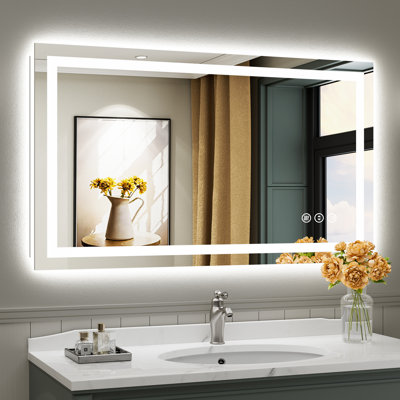 LED Bathroom Mirror with Lights, Backlit & Front Lit, Lighted Wall Mirrors for Bathroom Vanity, Touch Screen Dimmable, Anti-Fog, Memory Function, HD Tempered Glass, Shatter-Proof, ETL Listed