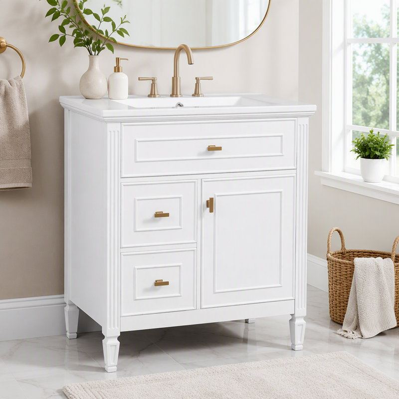 Meuble-lavabo de 30 po avec lavabo et rangement intelligent, White, 30