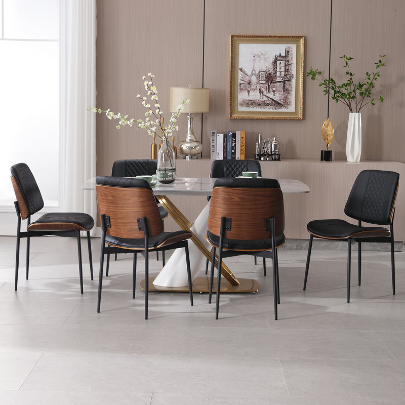 Chaise de salle à manger en noyer décorée d'un motif de losanges rétro moderne, Noir