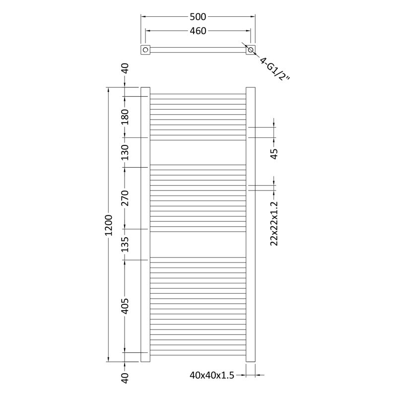 Straight Towel Rail Heated Towel Rails, 120 cm H x 50 cm W x  8 cm D