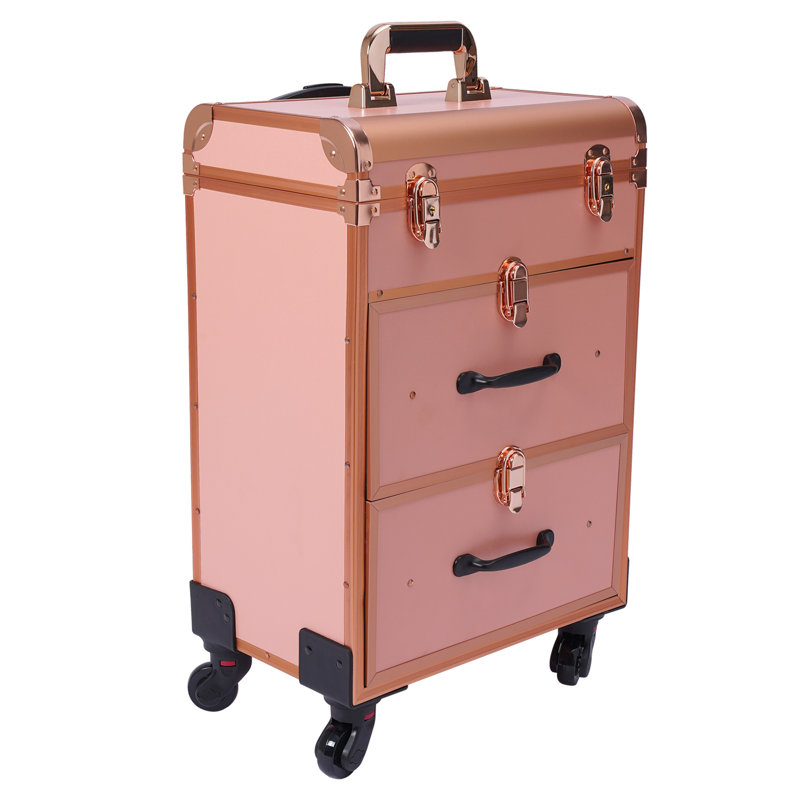 Large Cosmetic Trolley Bin With Locks, Rose Gold