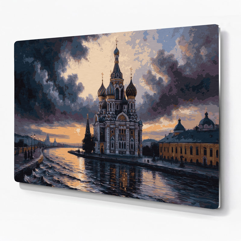 Art mural gris en cités avec villes de St Pétersbourg, H 11 po x l 14 po