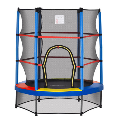 Hawkinge Freeport Park 140 in. x 140 in. Round Backyard Trampoline with Safety Enclosure Indoor Backyard: Above Ground Trampoline with Handlebar