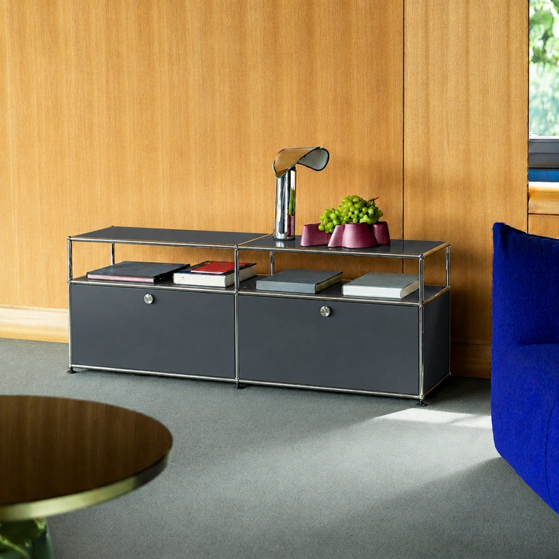 Modular Metal Office Storage Cabinets With Adjustable Shelves, Grey