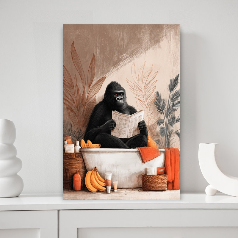 «Gorilla In Bathtube 1», art mural singe gorille contemporain, H 18 po x l 12 po