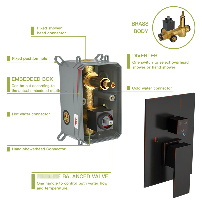 Oil Rubber Bronze Shower With Waterfall Spout & Square Rainfall Head System Tub Handheld -, Bronze