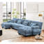 Canapé modulaire Free Combination, canapé en U pour le salon, canapé 4 places avec 2 repose-pieds, bleu chenille